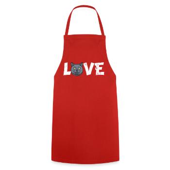British Shorthair Cat Lover Love Heart Pet Gift - Cooking Apron - red - Front - AI Model Male 185 dark (185cm)