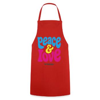 PEACE LOVE #4 - let's talk - Cooking Apron - red - Front - AI Model Male 185 dark (185cm)
