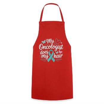 Mon oncologue coiffe mes cheveux - Tablier de cuisine - rouge - Devant - AI Model Male 185 dark (185cm)