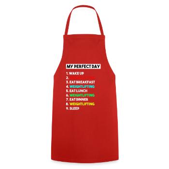 My Perfect Day Weightlifting Funny Gym Workout Gif - Cooking Apron - red - Front - AI Model Male 185 dark (185cm)