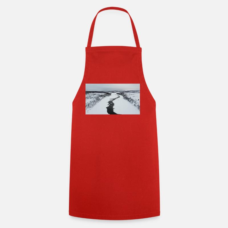 A winding river in a snowy landscape - Cooking Apron - red