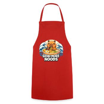 Send More Noods - Kochschürze - Rot - Vorne - AI Model Male 185 dark (185cm)