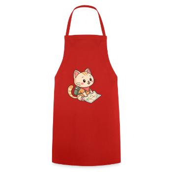 Chat Aventurier Carte et Sac Voyageur - Tablier de cuisine - rouge - Devant - AI Model Male 185 dark (185cm)