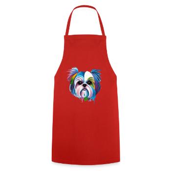 Colorful Shih Tzu Art Chrysanthemum Dog Mom - Cooking Apron - red - Front - AI Model Male 185 dark (185cm)