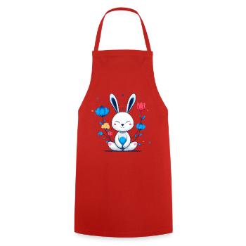 Kawaii Bunny in the Flower Circle - Cooking Apron - red - Front - AI Model Male 185 dark (185cm)
