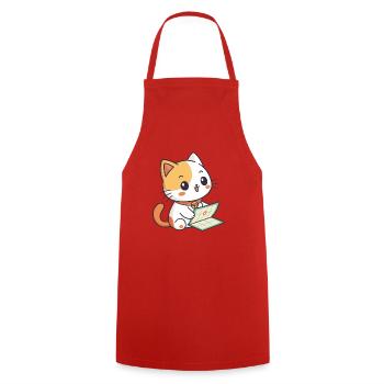 Kawaii Cat with Calendar - Cooking Apron - red - Front - AI Model Male 185 dark (185cm)