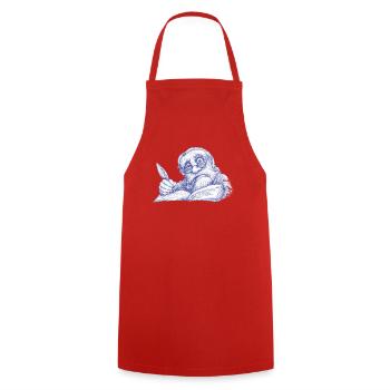 Senior Writer with Pen Drawing - Cooking Apron - red - Front - AI Model Male 185 dark (185cm)