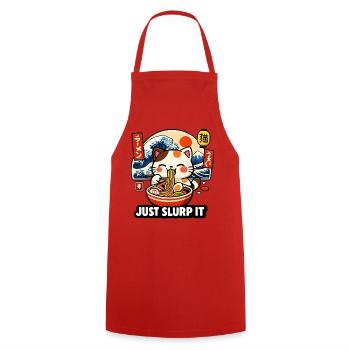 Kawaii Ramen Katze: Just Slurp It - Kochschürze - Rot - Vorne - AI Model Male 185 dark (185cm)