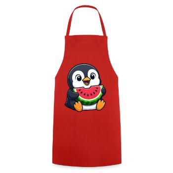 Lustiger Pinguin mit Melone Sommerfrucht Cartoon - Kochschürze - Rot - Vorne - AI Model Male 185 dark (185cm)
