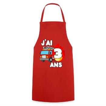 J’ai 3 ans camion de pompier fun - Tablier de cuisine - rouge - Devant - AI Model Male 185 dark (185cm)