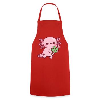 Mignon axolotl avec trèfle porte-bonheur à quatre feuilles - Tablier de cuisine - rouge - Devant - AI Model Male 185 dark (185cm)