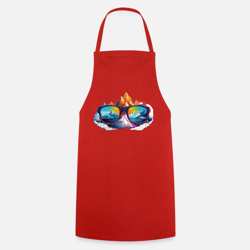 Mountain panorama in sunglasses - Cooking Apron - red
