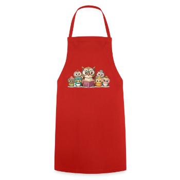 Cute Owl Family Reading Story Together Art - Cooking Apron - red - Front - AI Model Male 185 dark (185cm)