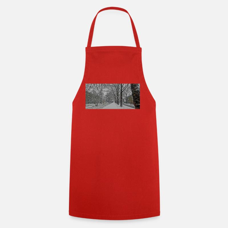 Winter avenue in snowfall - Cooking Apron - red
