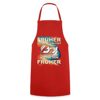 Früher war alles besser - Ich bin von früher - Kochschürze - Rot - Vorne - AI Model Male 185 dark (185cm)