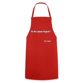 Conception drôle de blagues en anglais - Tablier de cuisine - rouge - Devant - AI Model Male 185 dark (185cm)
