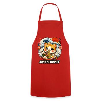Kawaii Cat I Need Ramen - Cooking Apron - red - Front - AI Model Male 185 dark (185cm)