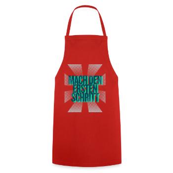 Mach den ersten Schritt – Mut Statement - Kochschürze - Rot - Vorne - AI Model Male 185 dark (185cm)