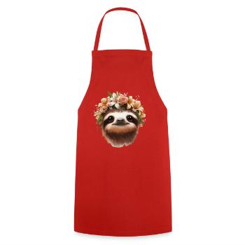 Portrait de paresseux en couronne de fleurs - Tablier de cuisine - rouge - Devant - AI Model Male 185 dark (185cm)