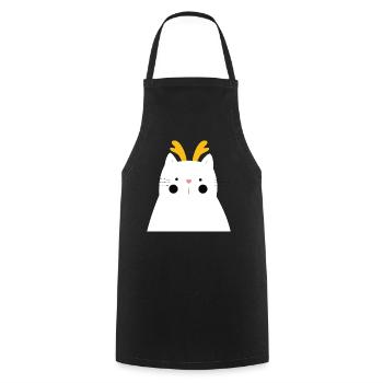 Chat blanc aux bois dorés - Tablier de cuisine - noir - Devant - AI Model Male 185 dark (185cm)