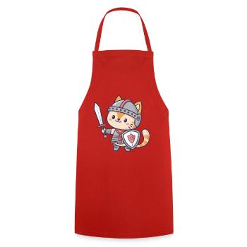 Miniature Knight Cat - Cooking Apron - red - Front - AI Model Male 185 dark (185cm)