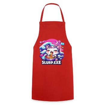 Kawaii Cat Ramen Noodles Anime Cat - Cooking Apron - red - Front - AI Model Male 185 dark (185cm)