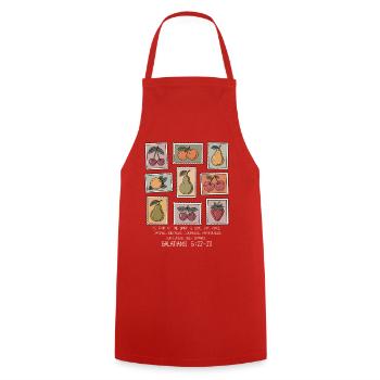 Fruits of the Spirit – Vintage stamped - Cooking Apron - red - Front - AI Model Male 185 dark (185cm)