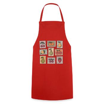 Pastel Fruit Stamp Pattern - Cooking Apron - red - Front - AI Model Male 185 dark (185cm)