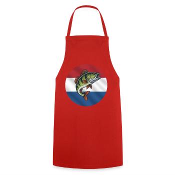 Perch Fishing Netherlands - Cooking Apron - red - Front - AI Model Male 185 dark (185cm)
