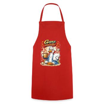 Goose tired – coffee first - Cooking Apron - red - Front - AI Model Male 185 dark (185cm)