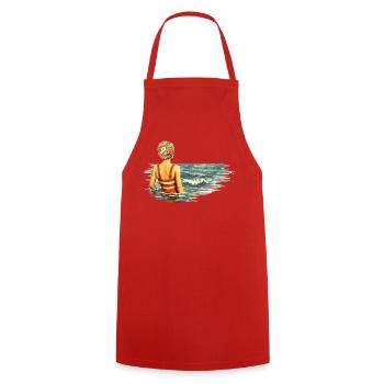 Surreales Vintage Motiv – Frau im Meer  - Kochschürze - Rot - Vorne - AI Model Male 185 dark (185cm)