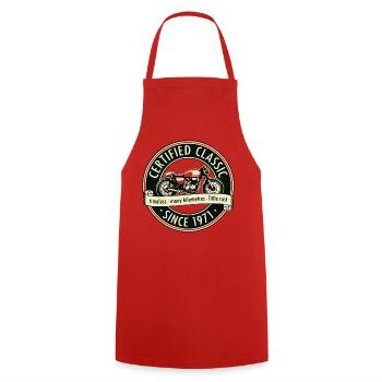 Vintage 1971, Biker Motorcycle Birthday Pullover Hoodie - Cooking Apron - red - Front - AI Model Male 185 dark (185cm)