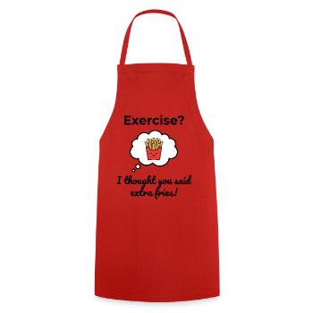 Exercise? I thought you said extra fries! - Kochschürze - Rot - Vorne - AI Model Male 185 dark (185cm)