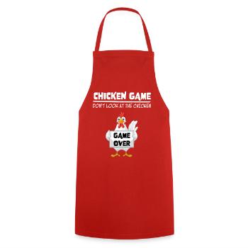 Chicken Game Over – Don't Look - Cooking Apron - red - Front - AI Model Male 185 dark (185cm)