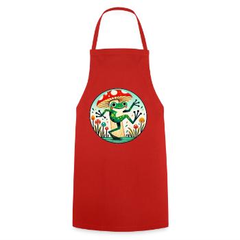 Mushroom Frog Whimsy Circle - Cooking Apron - red - Front - AI Model Male 185 dark (185cm)