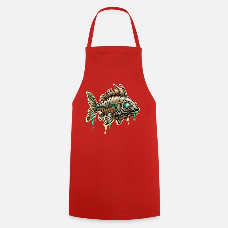 Poisson Steampunk cybernétique - Tablier de cuisine - rouge