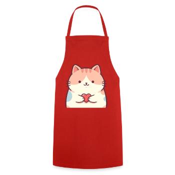 Cuddly Kitten Heart Cartoon Cat - Cooking Apron - red - Front - AI Model Male 185 dark (185cm)