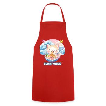 Slurp Kawaii Cat Ramen Noodles Anime Cat - Cooking Apron - red - Front - AI Model Male 185 dark (185cm)