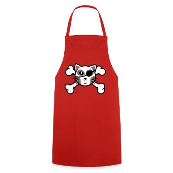 Pirate Kitten Skull Patch - Cooking Apron - red - Front - AI Model Male 185 dark (185cm)