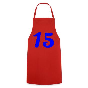 15. 15 YEARS. 15th ANNIVERSARY. 15 YEAR ANNIVERSARY. - Cooking Apron - red - Front - AI Model Male 185 dark (185cm)