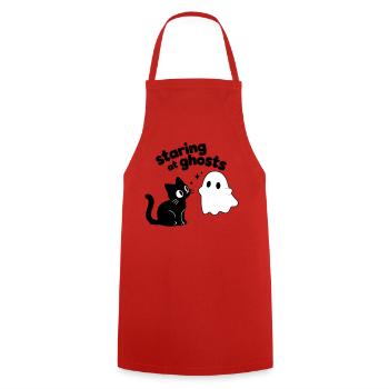 Süße Katze trifft Geist | Minimal Halloween Motiv - Kochschürze - Rot - Vorne - AI Model Male 185 dark (185cm)