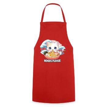 Kawaii Neko Ramen Cat Noodle Anime - Cooking Apron - red - Front - AI Model Male 185 dark (185cm)