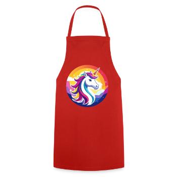 Rainbow Unicorn Colorful Unicorn Head Motif - Cooking Apron - red - Front - AI Model Male 185 dark (185cm)