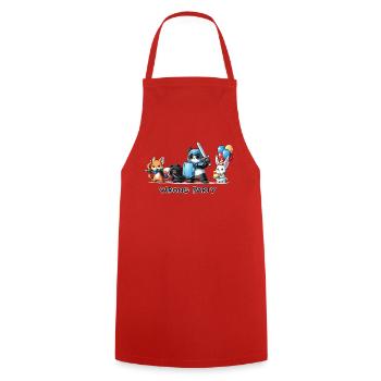 False Party – Knight, Rogue, Mage & Birth - Cooking Apron - red - Front - AI Model Male 185 dark (185cm)