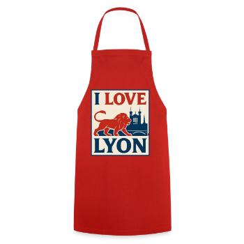 J'aime Lyon – vintage poster - Cooking Apron - red - Front - AI Model Male 185 dark (185cm)