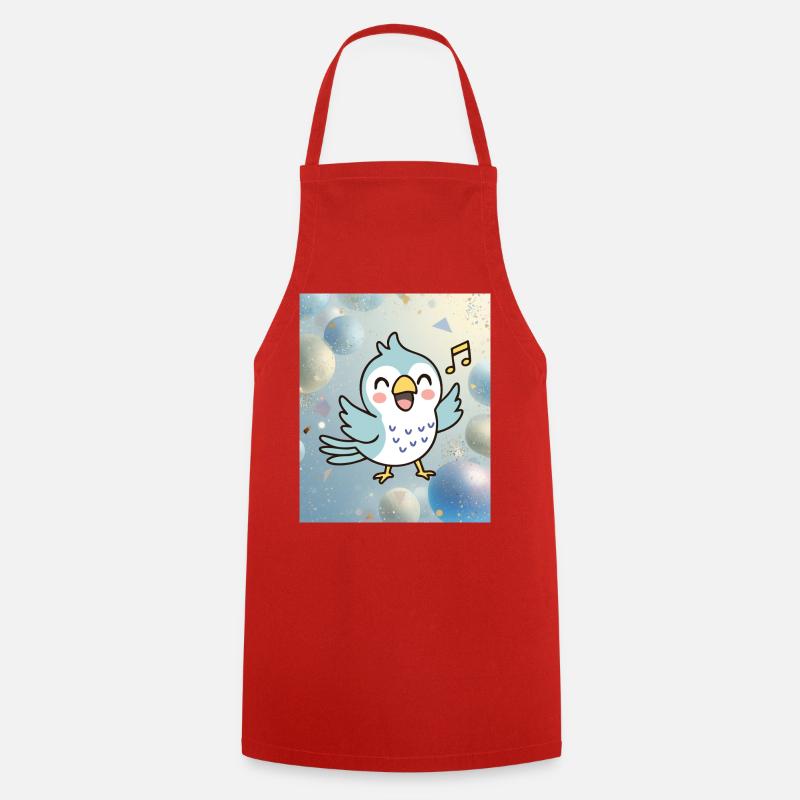 Merry chick sings among colorful bubbles - Cooking Apron - red