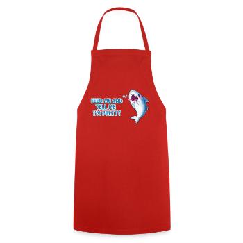 Feed Me and Tell Me I'm Pretty – Kawaii Shark Desi - Cooking Apron - red - Front - AI Model Male 185 dark (185cm)