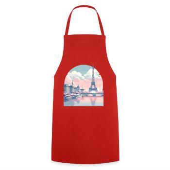 Pastell Paris: Skyline am Seine - Kochschürze - Rot - Vorne - AI Model Male 185 dark (185cm)