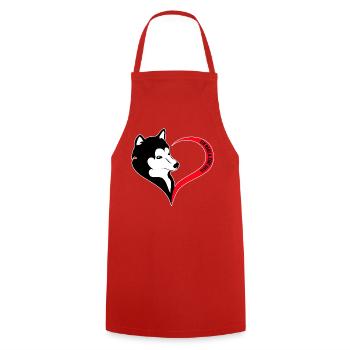 Logo du cœur husky noir et blanc - Tablier de cuisine - rouge - Devant - AI Model Male 185 dark (185cm)