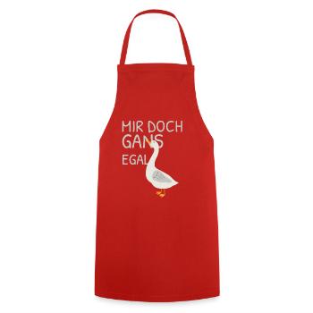 Je m’en fiche – jeu de mots avec oie - Tablier de cuisine - rouge - Devant - AI Model Male 185 dark (185cm)